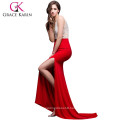 Grace Karin Women Sexy Backless V-Neck High-Split Shining Rhinestone Sequins Red Long Prom Dresses CL008914-1